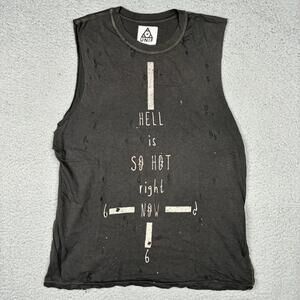 UNIF Shirt Size XS Gray Tank Top Sleeveless Hell Is Hot Distressed Unisex Grunge